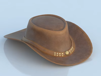 Classic Brown Leather Cowboy Hat With Decorative Band And Metal Studs 3d model