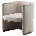 Modern Light Beige Fabric Leisure Chair Featuring Wooden Armrests And Base