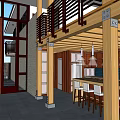 Modern Bar Interior With Wooden Beams Open Layout Bar Stools And Pendant Lights