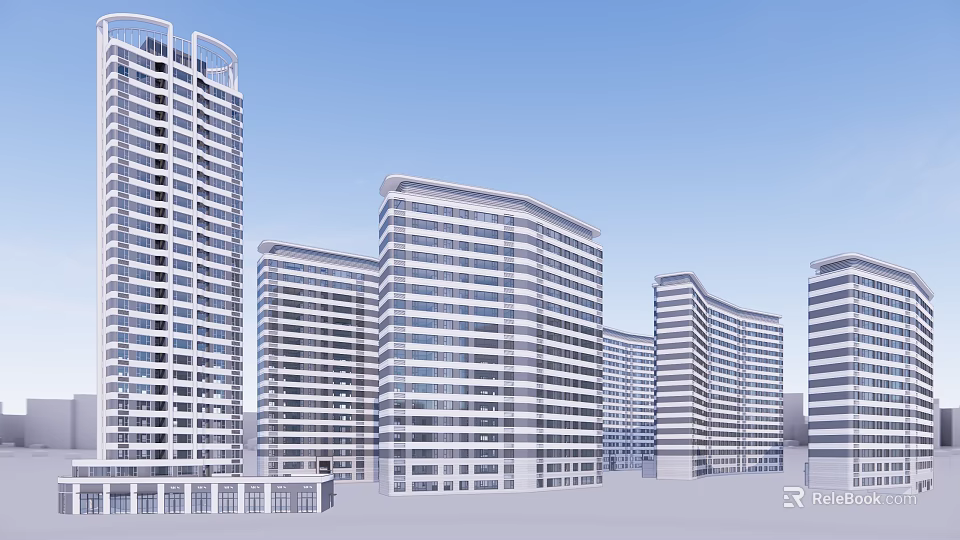 Modern High Rise Residential Buildings With Contemporary Exterior Design And Glass Facades 3d model 