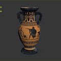 Ancient Greek Vase With Two Handles And Orange Black Decorative Patterns
