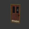 Vintage Brown Wooden Door With Double Glass Grid Panels Handle And Decorative Base