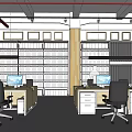 Modern Public Office Space Interior With Sofas Tables Pendant Lights And Wooden Walls