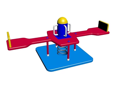 Colorful Children's Seesaw Playground Equipment With Red Blue Yellow Parts And Spring Base 3d model