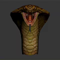 Brown And Yellow Cobra Sculpture With Open Mouth And Tongue Out On Gray Background 3d model