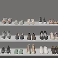 Stylish Shoes Display On White Shelves With Various Sneakers Sandals And Heels