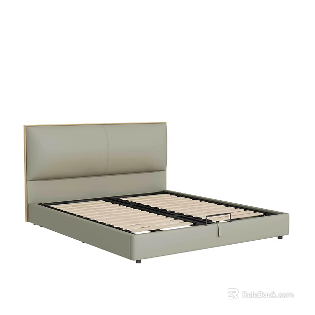 Modern Double Bed With Light Gray Upholstered Headboard And Wooden Slat Base 3d model 