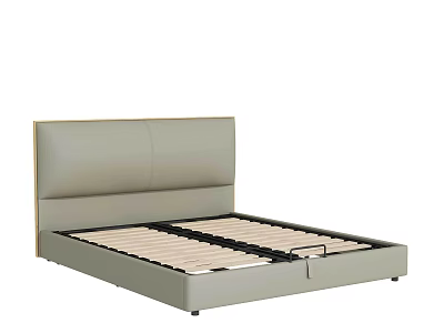 Modern Double Bed With Light Gray Upholstered Headboard And Wooden Slat Base 3d model