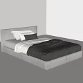 Modern Minimalist Single Bed With Light Headboard Mattress Pillows And Dark Gray Duvet Plaid Blanket