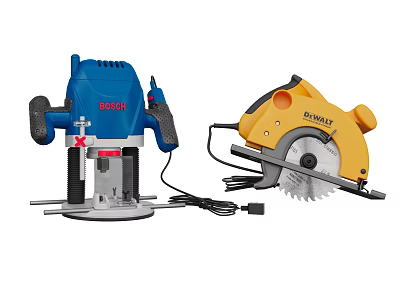 BOSCH Electric Router And DEWALT Circular Saw As Essential Hardware Tools For Woodworking Projects 3d model