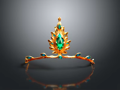 Elegant Golden Crown With Green Gemstones And Leaf Design Lifestyle Accessory 3d model