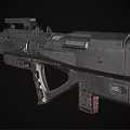 Modern Tactical Rifle With Black Metal Build Red Accent Details And Textured Barrel Design
