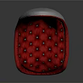 Red Teardrop Shaped Chair With Diamond Tufted Buttons And Transparent Base