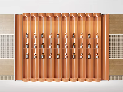 Modern Cylindrical Display Shelf With Vertical Glass Compartments For Small Bottles 3d model