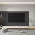 Modern TV Background Wall Design With Gray Panel TV Stand And Decorative Plants 3d model