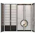 Chinese Style Modern Decorative Partition with Vertical Slats Grid and Circular Pattern Design 3d model