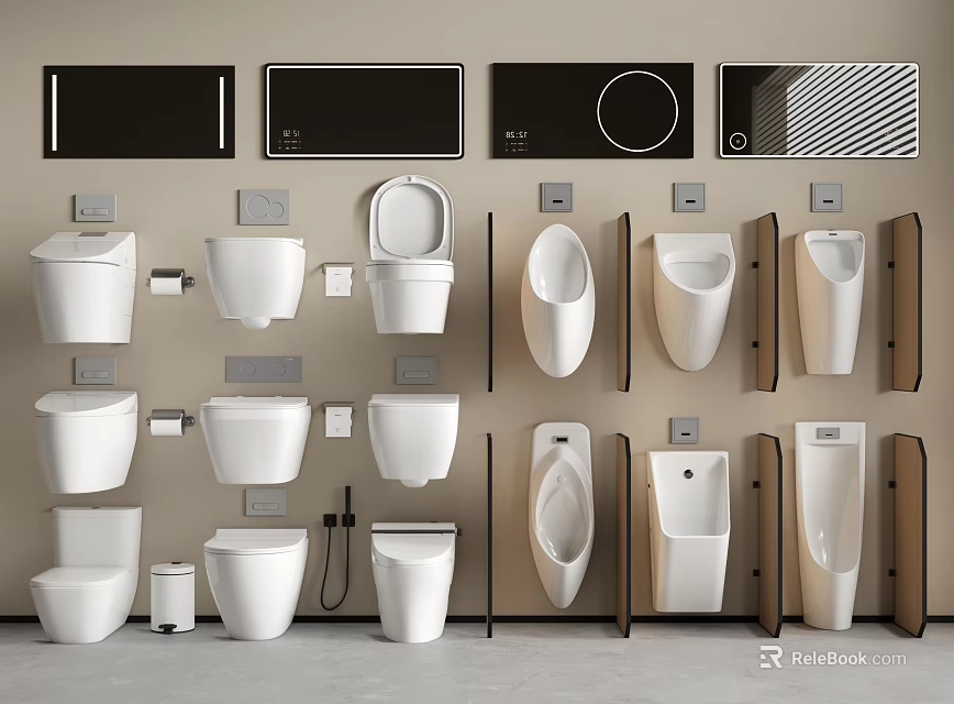 Various Modern Urinal Designs Featuring Wall Mounted Styles And Bathroom Fixtures 3d model 