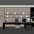 Modern Office Interior With Large Desk Office Chair Bookshelf Sofa Glass Partition And Green Plant