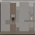 Modern Room Divider Cabinet With Wooden Panels And Marble Top Decorative Items