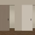 Light Wood And White Sliding Doors In Room With Light Wall And Herringbone Floor