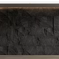 Dark Slate Stone Feature Wall with Natural Rough Texture and Warm Top Lighting Design