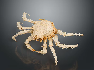 Off White Crab Specimen with Spines and Long Slender Legs on Dark Background Showing Reflection 3d model