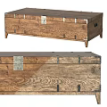Vintage Distressed Solid Wood Dining Table With Retro Metal Hardware And Spacious Hidden Storage Space