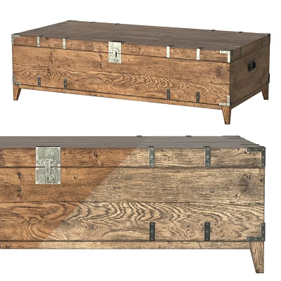 Vintage Distressed Solid Wood Dining Table With Retro Metal Hardware And Spacious Hidden Storage Space 3d model