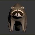 Low Poly 3D Raccoon Model With Brown Color Striped Tail And Distinct Facial Features
