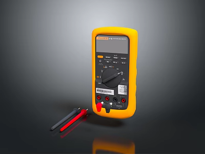 Yellow Digital Multimeter for Computer Electronic Testing with Test Leads and Measuring Functions 3d model