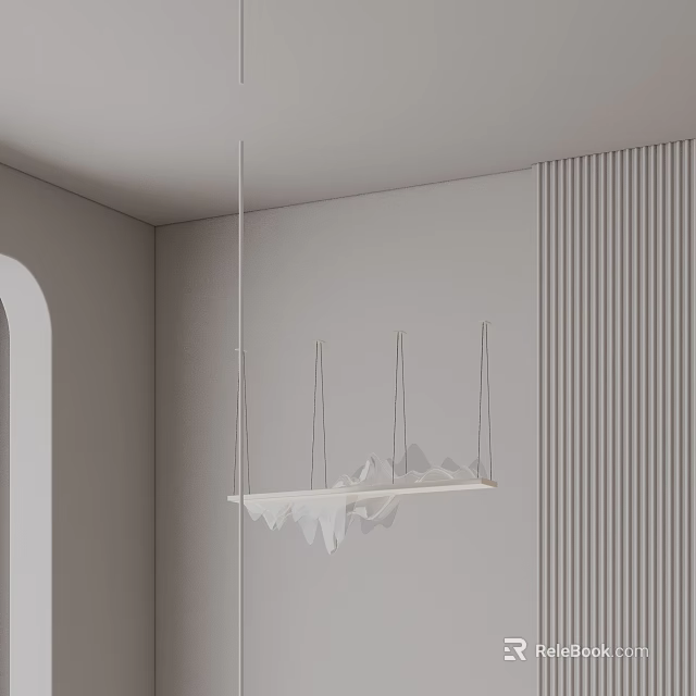 Modern Minimalist White Linear Design Chandelier In Interior Gray Wall Corner 3d model 