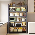 Practical Kitchen Shelf With Multiple Layers Holding Cooking Tools Containers And Vegetables