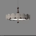 Modern Minimalist Chandelier Featuring Circular White Shade Panels And Brown Wooden Center
