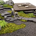 Zen Garden Design With Stone Path Wooden Platform And Green Plants