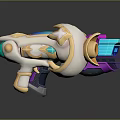 Two Colorful Futuristic Weapons Featuring Vibrant Pink Blue And Gold Accents