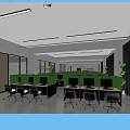 Modern Office Corridor With Large Posters Glass Doors And Ceiling Light Strips 3d model