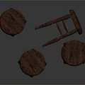 Three Wooden Stools With Classic Design And Carved Legs In Various Heights