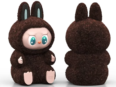 Adorable Brown Rabbit Plush Doll With Fuzzy Fur And Big Blue Eyes 3d model
