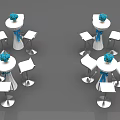 White High Top Event Tables With Blue Ribbon Flower Arrangements And Bar Stools