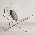 Modern Leisure Chair With Metal Frame Woven Seat And Gray Cushion