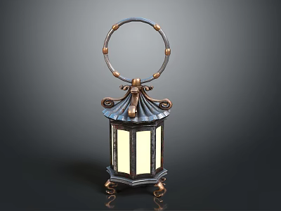 Vintage Decorative Lantern Furniture With Metal Frame And Circular Top Handle 3d model