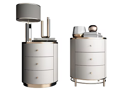 Modern White Bedside Tables With Gold Accents Lamp Books And Decorative Ornaments 3d model