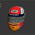 SHOEI Helmet With Red And White Design Red Bull Logo And Give You Wings Text