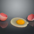 Fresh Fried Egg With Yolk And Broken Egg Shells On Dark Surface