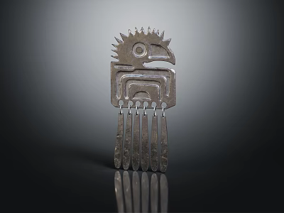 Silver Metal Totem Bird Head Clothing Accessory With Feather Tassel Design For Fashion Outfits 3d model