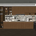 Modern Kitchen Interior With Wooden Cabinets Patterned Tile Backsplash Black Appliances And Herringbone Flooring