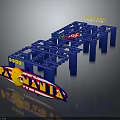 PARKANIA Amusement Park Track Structure With Blue Frames And Colorful Cars On Rails