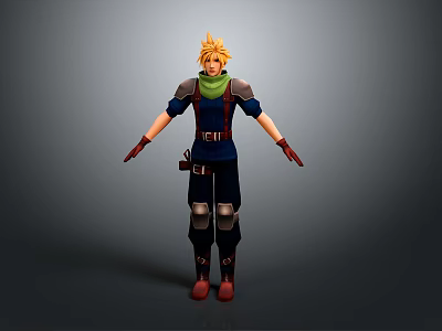 Man With Blonde Hair Green Scarf Blue Outfit Red Gloves 3D Character Model 3d model