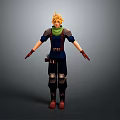 Man With Blonde Hair Green Scarf Blue Outfit Red Gloves 3D Character Model