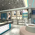 Modern Specialty Store Interior With Display Cabinets Sofa Circular Area And Staircase 3d model